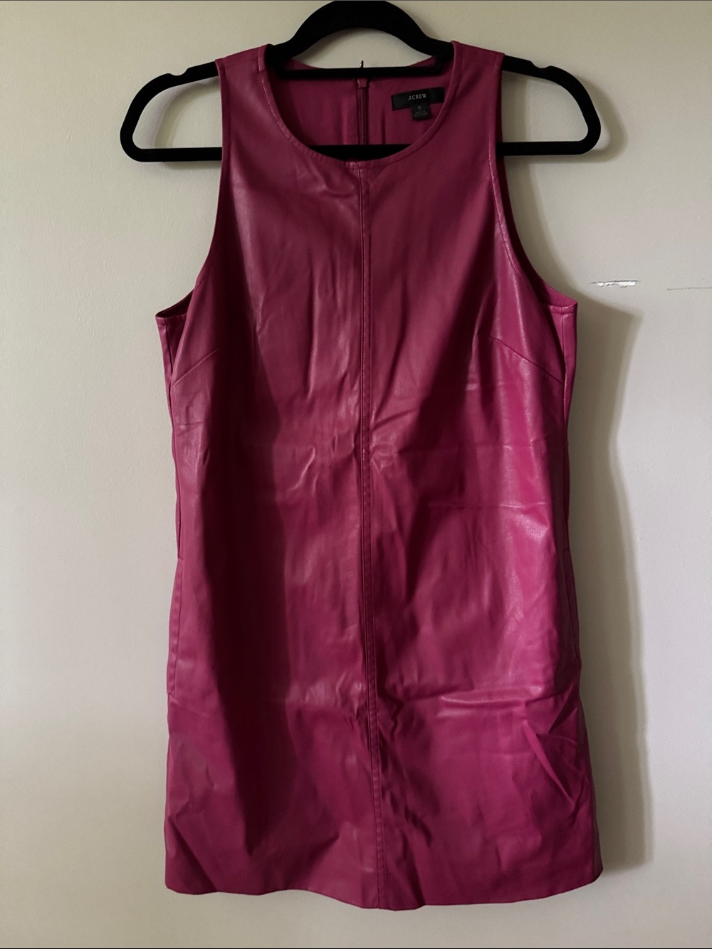 J.Crew Sleeveless Faux Leather Shift Dress in Magenta Small